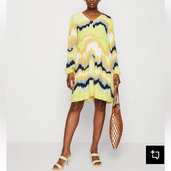 TOM TAILOR DENIM ALLOVER PRINTED BABYDOLL DRESS. Size L. MSRP $139